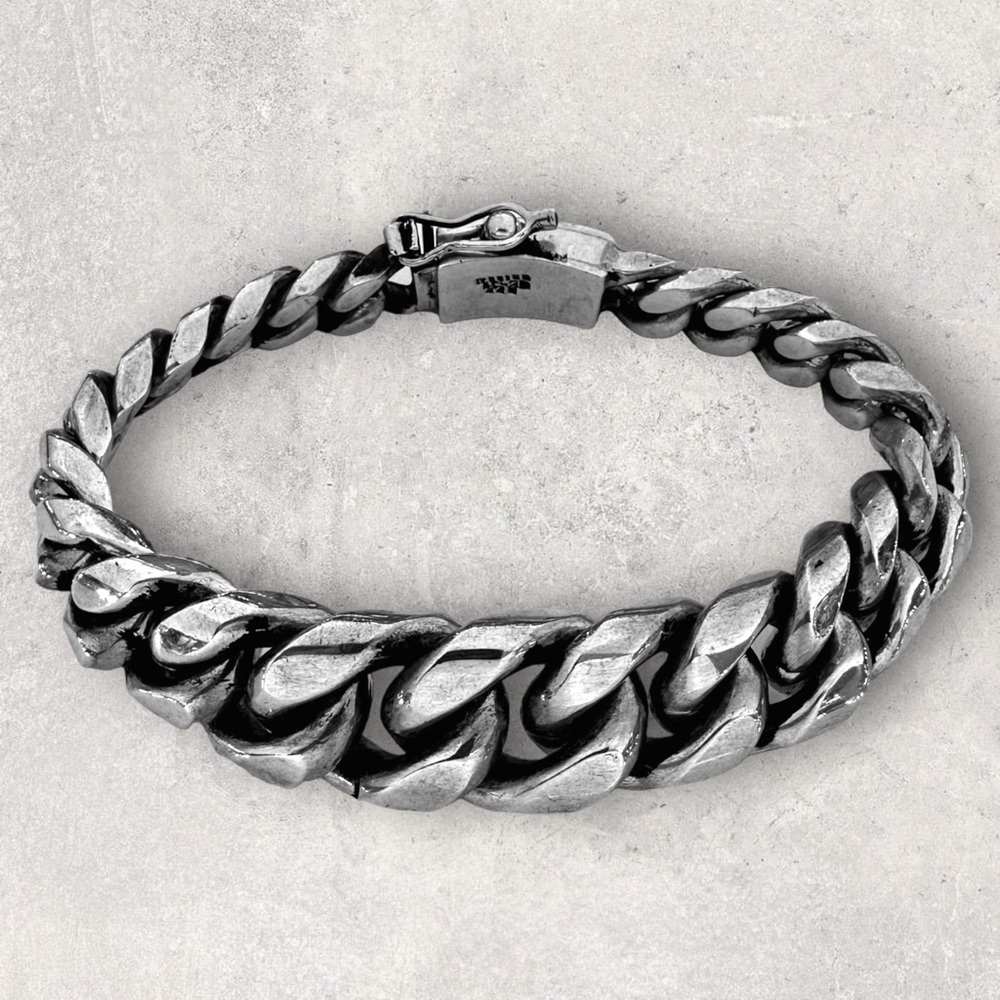 925 Sterling Silver Graduated Cuban Curb Link Heavy Bracelet